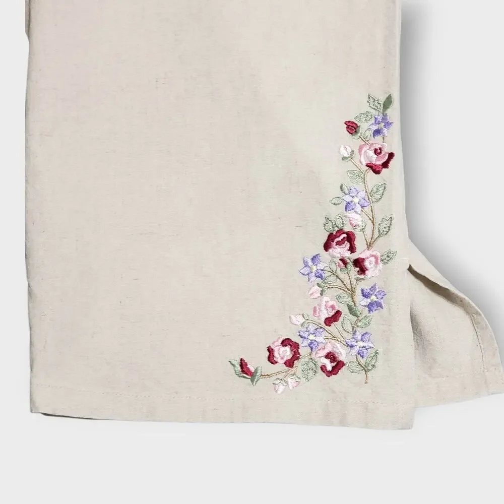 Vtg Fashion Bug Linen Blend Floral Embroidered Crop Pant Medium Neutral Tan NWOT